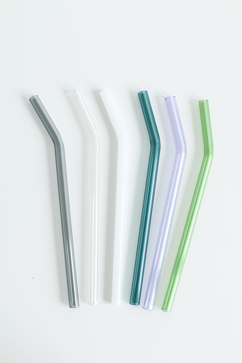 10 pc. curved Glass Drinking Straws 22 cm, bevelled bottom